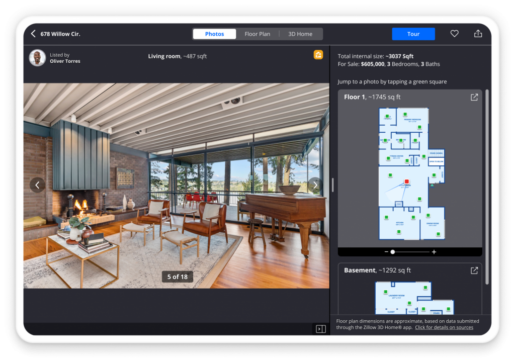 Zillow 3D Home Tours with Floor Plans